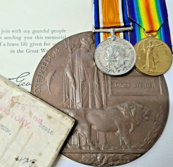 WW1 DIED OF WOUNDS MEDALS & PLAQUE SAPPER J A STEPHEN 409TH LOWLAND ENGINEERS