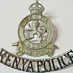 WW2 ERA OBSOLETE KENYA POLICE FORCE UNIFORM CAP BADGE & SHOULDER TITLE