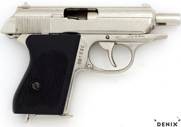 DENIX REPLICA GUN WALTHER PPK JAMES BOND STYLE PISTOL NICKEL 1277