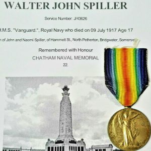 killed HMS Vanguard 1917 WW1 Victory Medal to Boy 1st Class Walter John Spiller