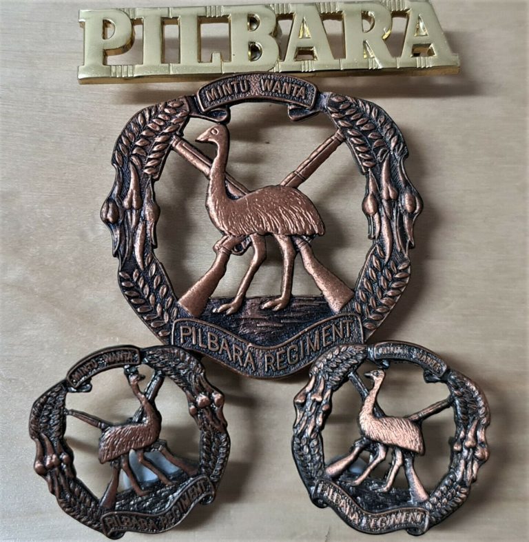 1980's AUSTRALIAN ARMY PILBARA REGIMENT UNIFORM CAP COLLAR BADGES BY PARKES - Image 2