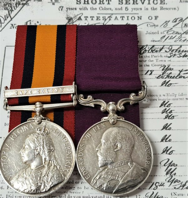 PRE WW1 BOER WAR AND LONG SERVICE MEDALS JOHNSON 18TH HUSSARS. C.O’S GROOM