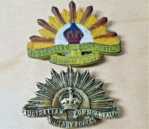 *SAND CAST* AUSTRALIAN ANZAC WW1 & WW2 RISING SUN UNIFORM COLLAR BADGE