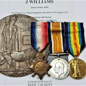 US CITIZEN WW1 DIED WOUNDS PASSCHENDAELE MEDALS & PLAQUE 62848 JOHN WILLIAMS