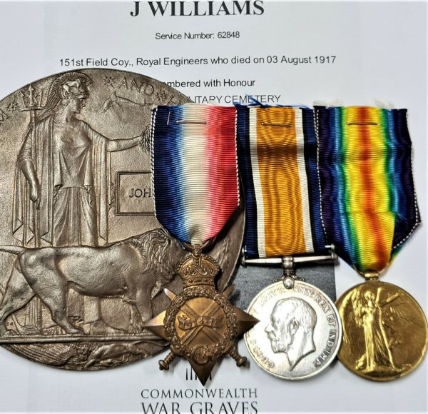 US CITIZEN WW1 DIED WOUNDS PASSCHENDAELE MEDALS & PLAQUE 62848 JOHN WILLIAMS