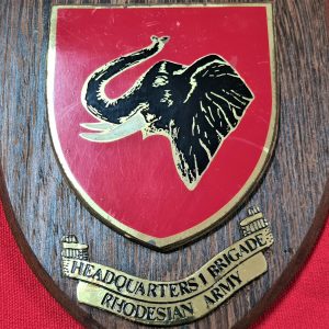 VINTAGE RHODESIAN ARMY 1st BRIGADE HEADQUARTERS WOODEN WALL PLAQUE