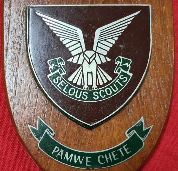 VINTAGE RHODESIAN ARMY SPECIAL FORCES SELOUS SCOUTS WOODEN WALL PLAQUE