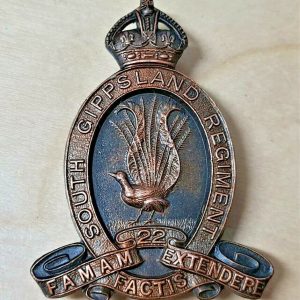 WW2 AUSTRALIAN ARMY 22ND BN 1930-42 UNIFORM CAP BADGE AIF SOUTH GIPPSLAND