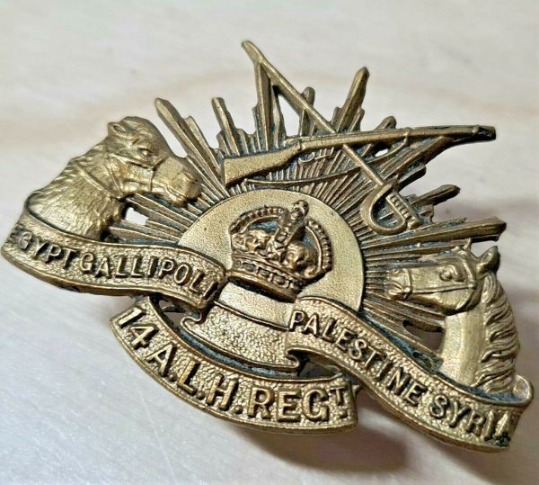 *14th LIGHT HORSE* AUSTRALIAN ANZAC WW1 RISING SUN UNIFORM COLLAR BADGE JR GAUNT