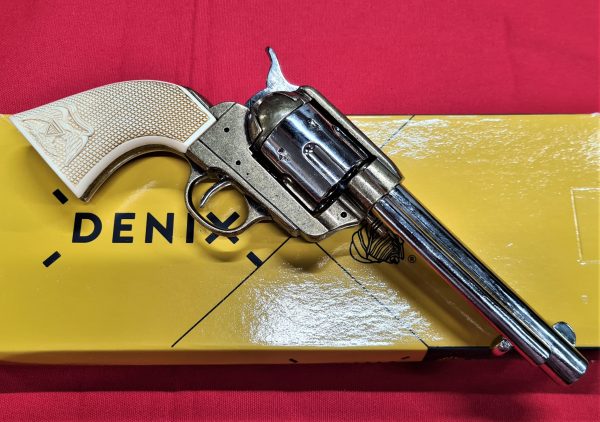 DENIX REPLICA GUN 1873 COLT PEACE MAKER REVOLVER PISTOL NICKEL BRASS AND EAGLE GRIP