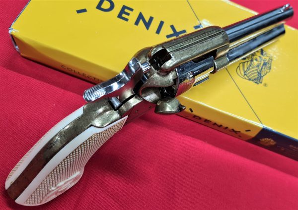 DENIX REPLICA GUN 1873 COLT PEACE MAKER REVOLVER PISTOL NICKEL BRASS AND EAGLE GRIP - Image 4