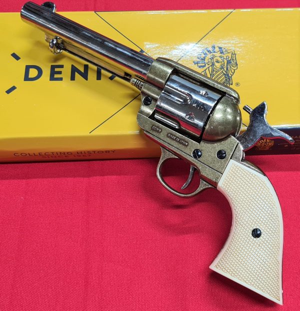 DENIX REPLICA GUN 1873 COLT PEACE MAKER REVOLVER PISTOL NICKEL BRASS AND EAGLE GRIP - Image 5