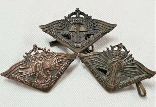 3 x WW2 AUSTRALIAN RETURNED FROM ACTIVE SERVICE BADGE MEDAL ANZAC