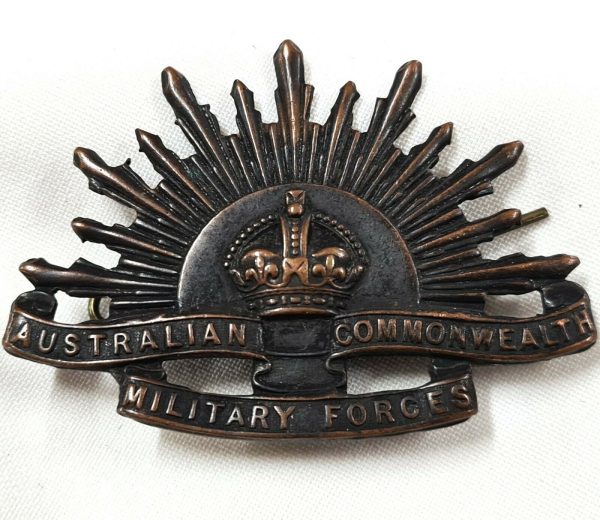 AUSTRALIAN ANZAC WW1 RISING SUN UNIFORM HAT OR CAP BADGE ENGLISH MADE - Image 2