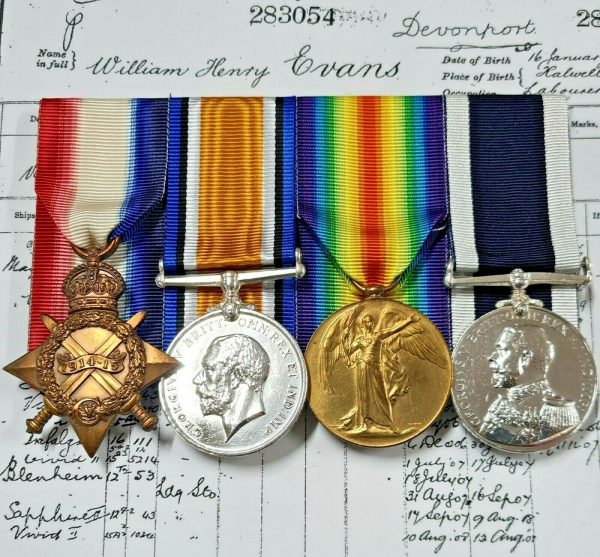 HMS DORIS GALLIPOLI WW1 ROYAL NAVY MEDALS 283064 CHIEF PETTY OFFICER EVANS