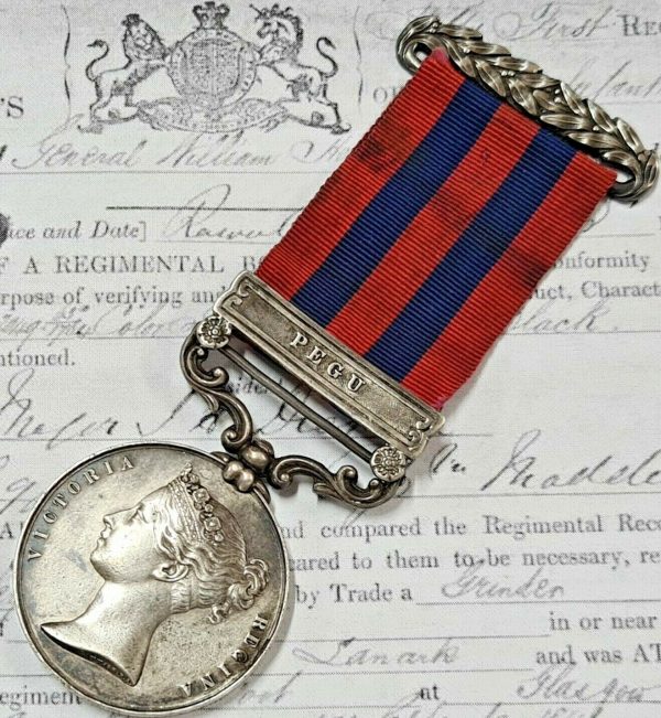 INDIAN GENERAL SERVICE MEDAL PEGU FORT COLOUR SERGEANT WILLIAM BLACK KINGS OWN