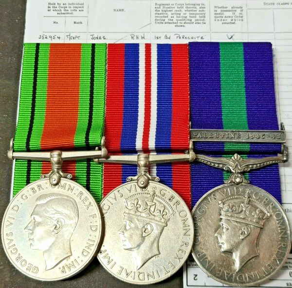 PARACHUTE REGIMENT & SUFFOLKS WW2 & PALESTINE OFFICERS MEDALS CAPTAIN RON JONES