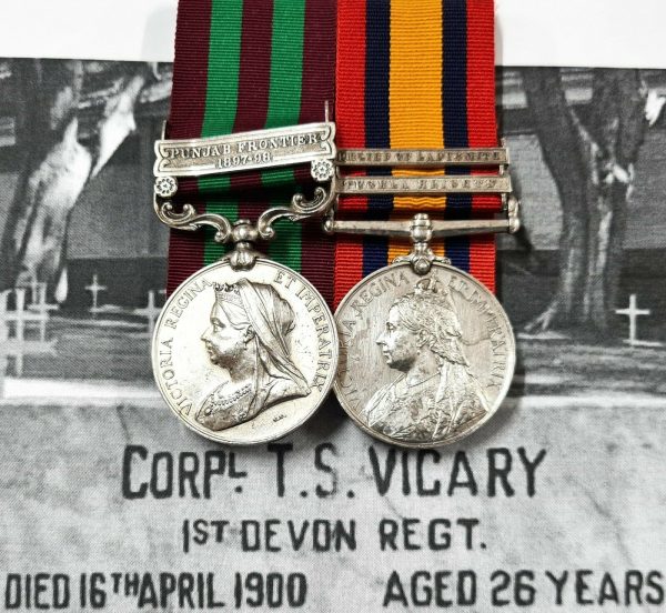 *DIED 1900* PUNJAB FRONTIER & BOER WAR MEDALS 3456 SGT VICARY 1ST BN DEVONSHIRE