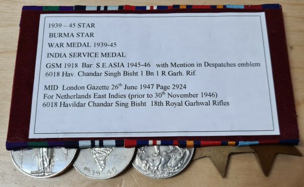 RARE SE ASIA MID INDIAN ARMY WW2 SUMATRA GARHWAL RIFLES MEDALS HAVILDAR BISH - Image 8