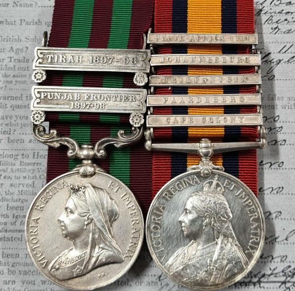 TIRA CAMPAIGN & BOER WAR MEDALS 3424 PTE BORASTON DUKE OF CORNWALL LIGHT INFANTRY