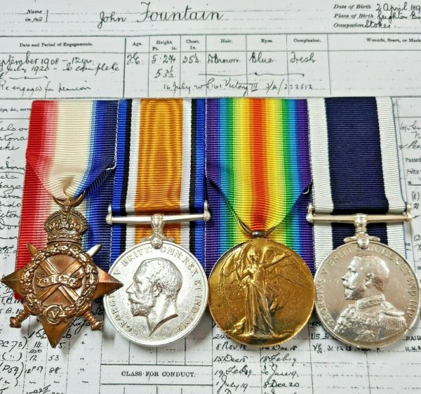 *TORPEDO BOAT* WW1 ROYAL NAVY MEDAL GROUP -  K.1399 CHIEF STOKER JOHM FOUNTAIN