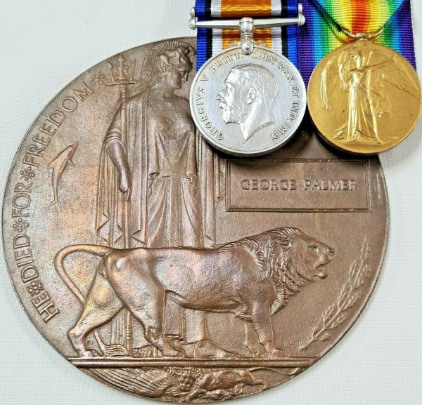 WW1 KILLED IN ACTION PASSCHENDAELE MEDALS & PLAQUE 7205 PALMER 2/2ND LONDON REGT