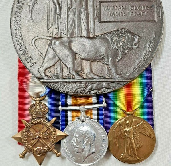 WW1 OFFICER KIA MEDALS & PLAQUE W G PRATT 23RD ROYAL FUSILIERS 5 DRAGOON GUARDS