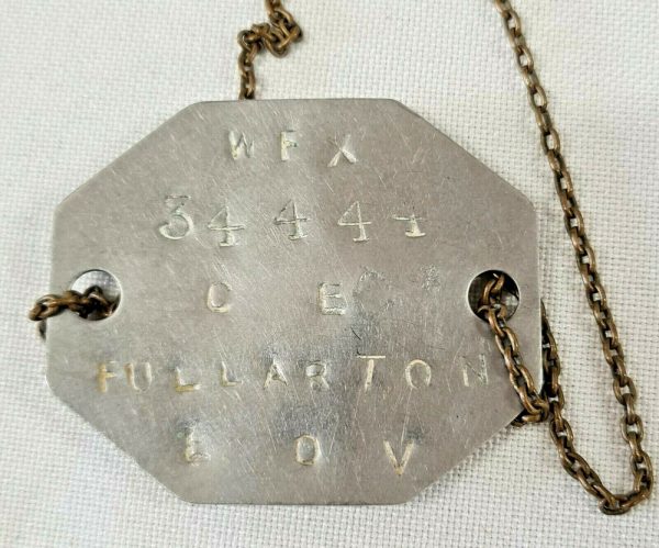 WW2 ERA AUSTRALIA ARMY NURSES UNIFORM DOG TAGS WX34444 ELLEN FULLARTON