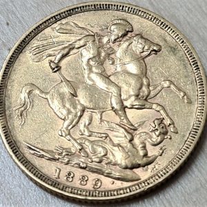 1889 MELBOURNE MINT GOLD FULL SOVEREIGN JUBILEE HEAD COIN