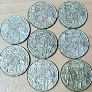 8 x 1966 AUSTRALIAN ROUND SILVER 50 CENT COINS