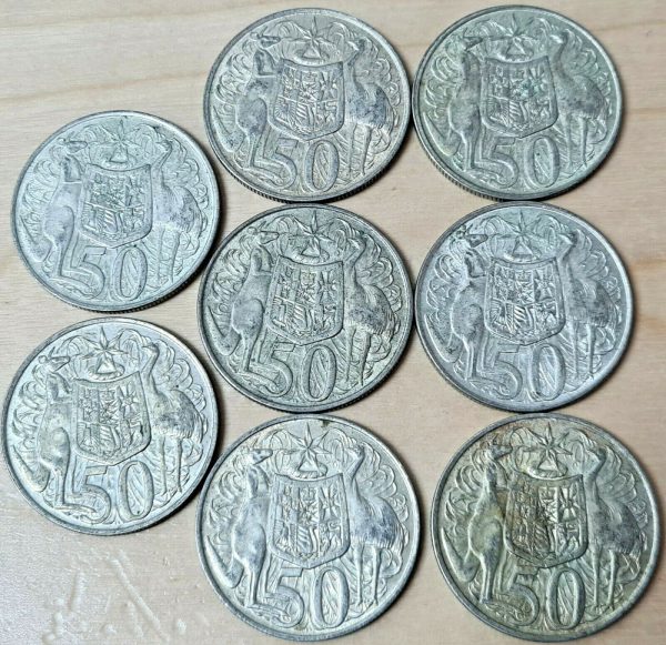 8 x 1966 AUSTRALIAN ROUND SILVER 50 CENT COINS