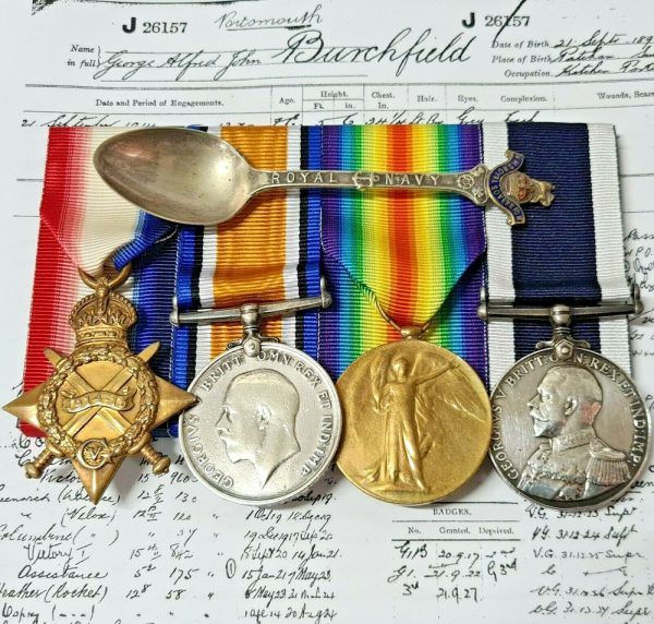 DOGGER BANK JUTLAND BALTIC 1919 WW1 ROYAL NAVAL MEDALS J26157 GEORGE BURCHFIELD