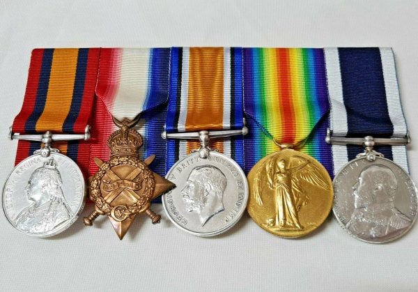 JUTLAND & BOER WAR HMS NIOBE & WW1 ROYAL NAVY MEDALS 174393 CHIEF STOKER CHARD