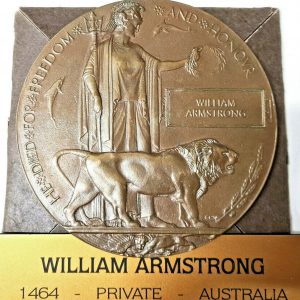 LONE PINE GALLIPOLI WW1 AUSTRALIA MEMORIAL DEATH PLAQUE MEDAL 4TH BN W ARMSTRONG