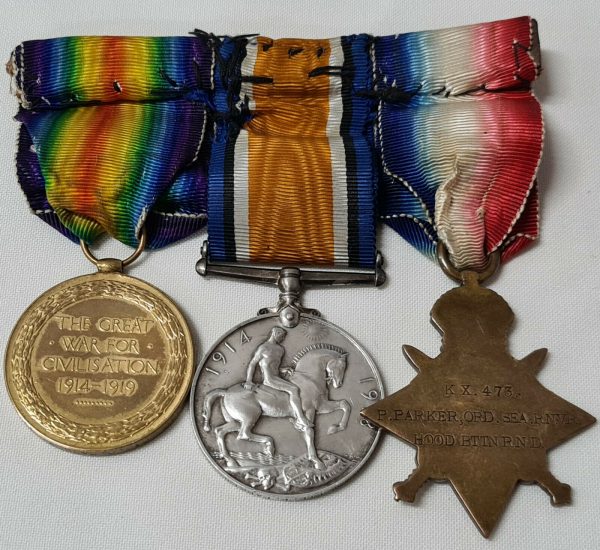 *NAVY & ARMY SERVICE* HOOD BATTALION RND WW1 MEDALS KX473 PERCIVAL PARKER - Image 6