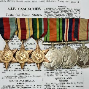 RARE AUSTRALIAN WW2 MEDALS QX4046 GUNNER TONGE NORTH AFRICA GREECE NEW GUINEA