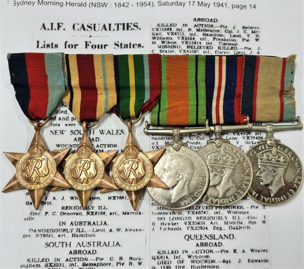 RARE AUSTRALIAN WW2 MEDALS QX4046 GUNNER TONGE NORTH AFRICA GREECE NEW GUINEA