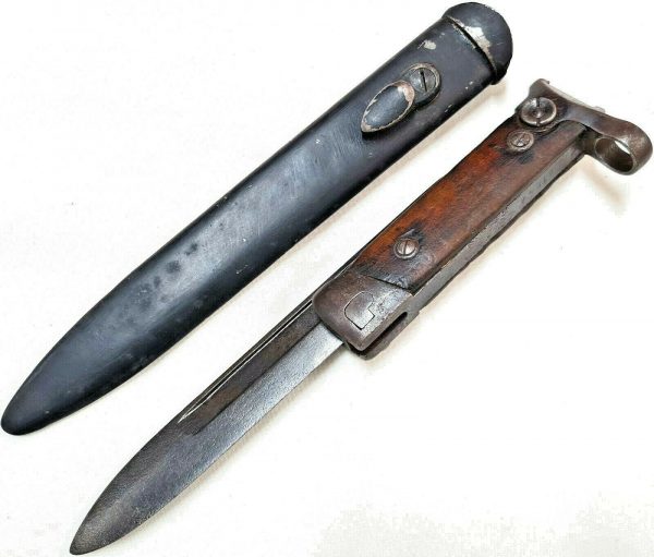 RARE WW2 ITALIAN ARMY 1938 CARCANO FOLDING BAYONET & SCABBARD FIGHTING KNIFE