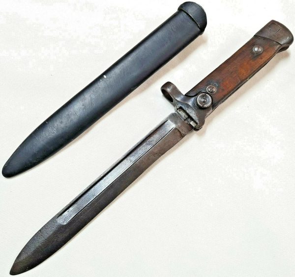 RARE WW2 ITALIAN ARMY 1938 CARCANO FOLDING BAYONET & SCABBARD FIGHTING KNIFE - Image 5