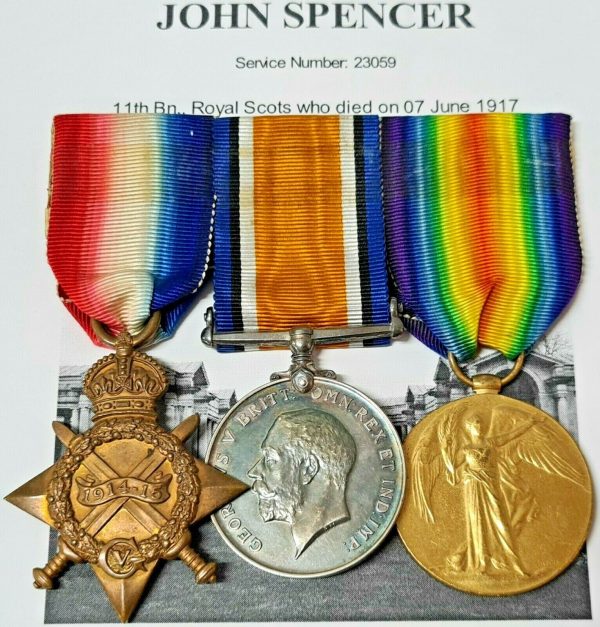 WW1 KILLED IN ACTION 1917 MEDALS 23059 JOHN SPENCER ROYAL SCOTS TWICE WOUNDED