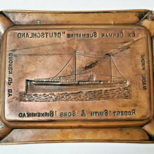 WW1 SCRAPPED GERMAN SUBMARINE U-155 DEUTSCHLAND COPPER FUNDRAISING ASHTRAY