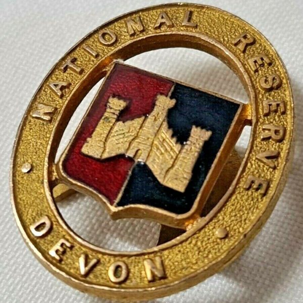 WW1 - WW2 BRITISH ARMY NATIONAL RESERVE DEVON SERVICE LAPEL BADGE J R GAUNT