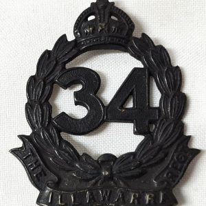 WW2 VINTAGE AUSTRALIAN ARMY 34TH BN 1930-42 UNIFORM CAP BADGE AIF ILLAWARRA