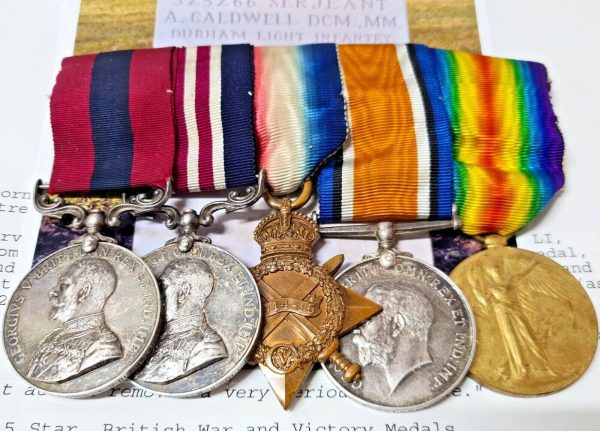 WW1 CASUALTY DCM MM MEDALS BRITISH ARMY DURHAM LIGHT INFANTRY 325266 CALDWELL - Image 2