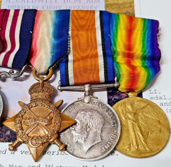 WW1 CASUALTY DCM MM MEDALS BRITISH ARMY DURHAM LIGHT INFANTRY 325266 CALDWELL - Image 4