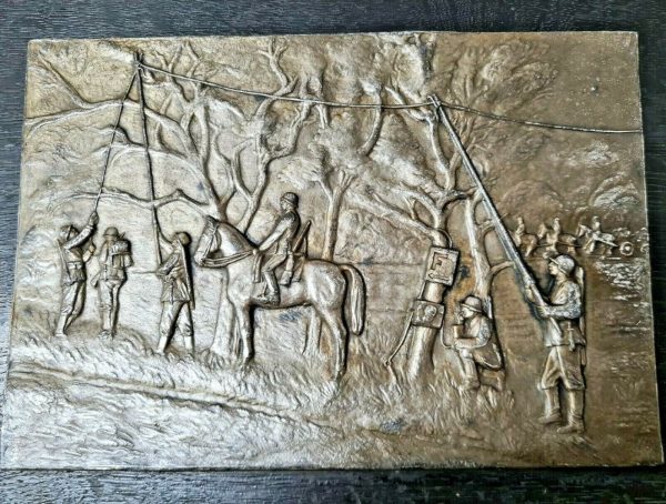 PRE WW2 GERMAN ARMY SOLDIERS TELEGRAPH UNIT WALL PLAQUE PICTURE ORNAMENT