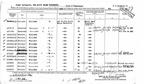 AFGHANISTAN INDIA & WW2 MEDALS 3908466 H WILLIAMS 1ST SOUTH WALES BORDERERS ARMY - Image 11