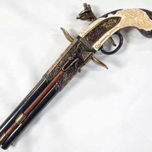 DENIX 1750 ENGLISH FLINTLOCK PISTOL ROTATING DOUBLE BARREL 1264