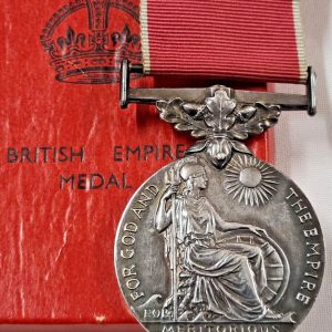 BRITISH EMPIRE MEDAL AWARDED TO ALEXANDER W DUNCAN AWARD BOX