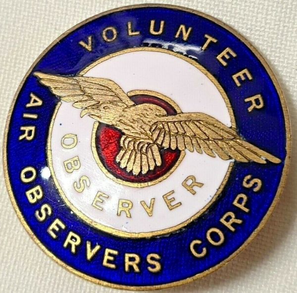 WW2 AUSTRALIAN AIR OBSERVER CORPS VOLUNTEER UNIFORM BADGE STOKES #20135